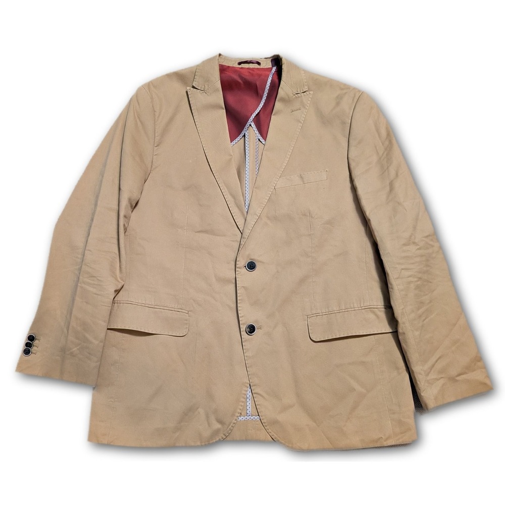Johnston & Murphy Mens L Blazer Tan Quarter Lined Pima Cotton Twill Sport Coat